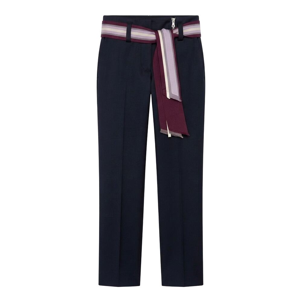Chloe Mid-Rise Belted Tailored Black Pants | Size 12